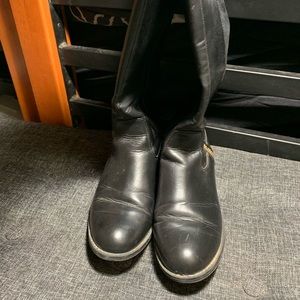 LC Lauren Conrad, black, not quite over the knee, zip up boots.
